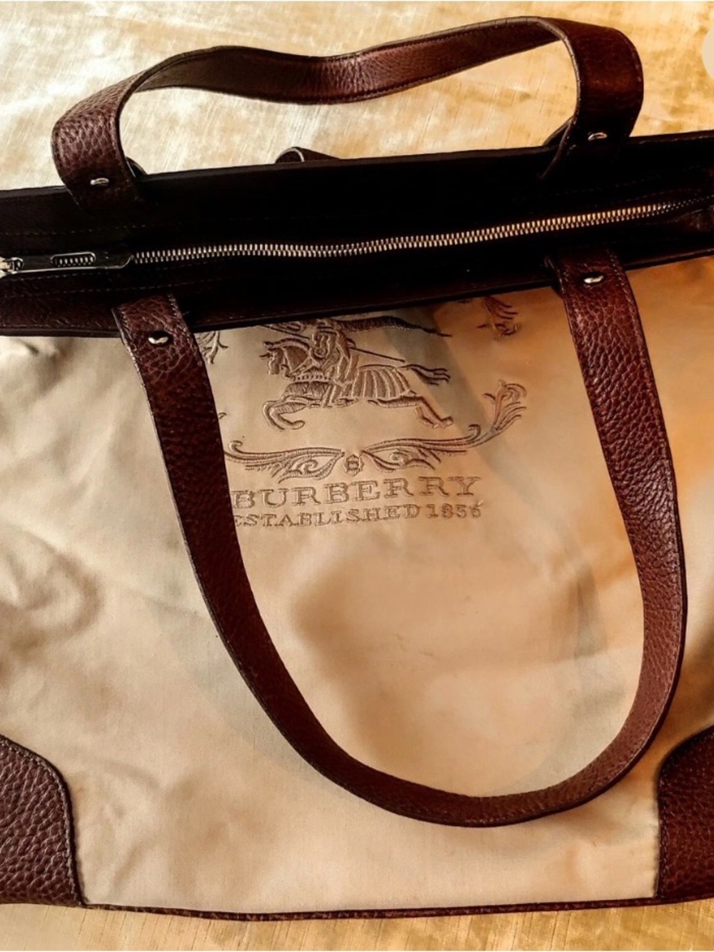 Burberry Beige Canvas Tote with Brown Leather Trim - Picture 6 of 9